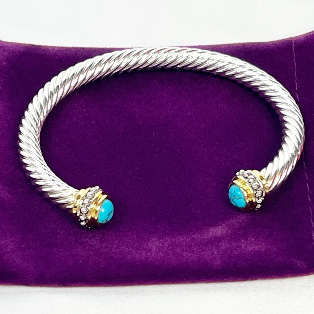 Silver and Gold Twisted Bracelet with Turquoise Accents